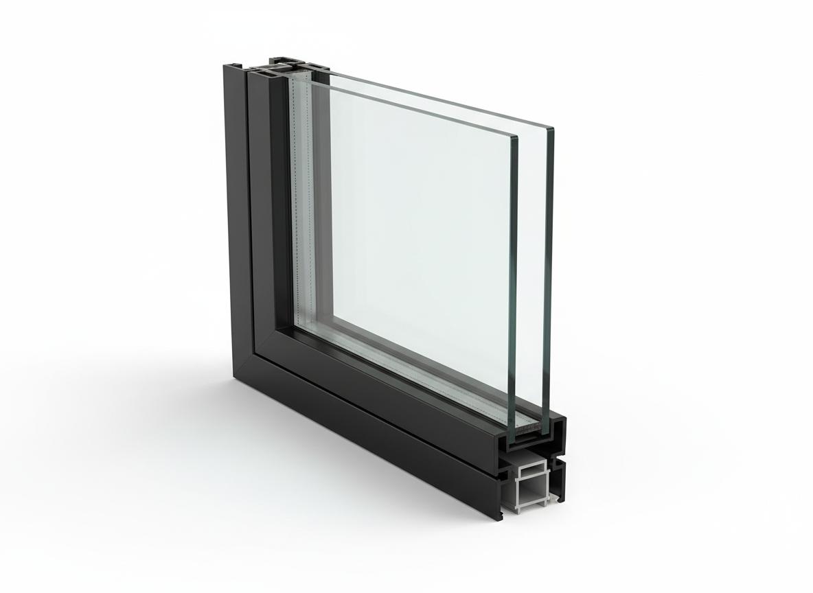 Double glazed aluminium window showing thermal break technology for energy efficiency